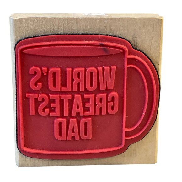 Worlds Greatest Dad Rubber Stamp Wood Block By American Crafts Fathers Day - Picture 2 of 3